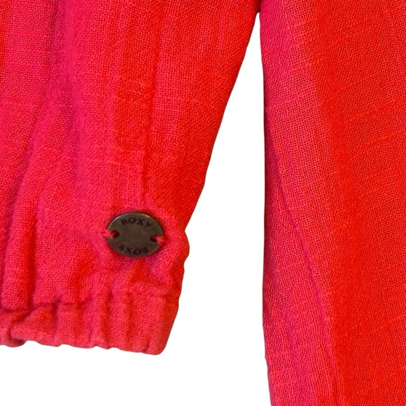 Roxy Red Ruffle Long Wide Sleeves Cropped Elastic Top Small - Picture 5 of 7